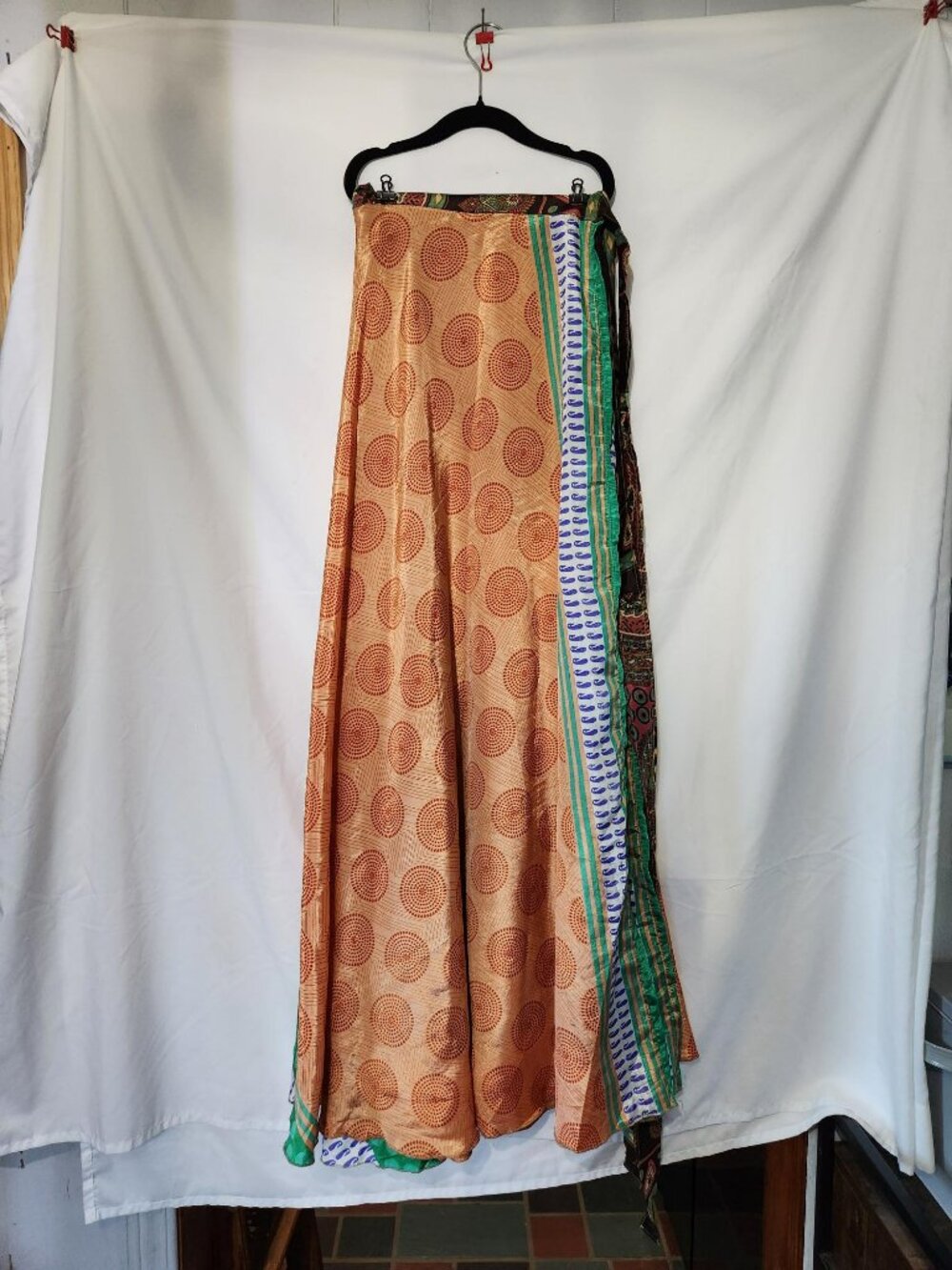 Reversible Silk Wrap Skirt One Size Vintage Sari Boho Maxi Skirt